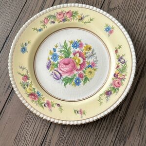 Vintage Floral Dinner Plate with Yellow Accents